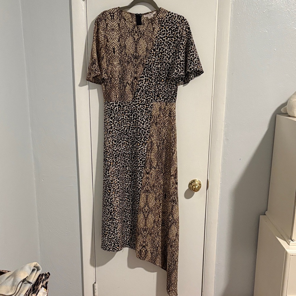 Glamorous Asymmetrical Animal Print Dress - Black and Brown